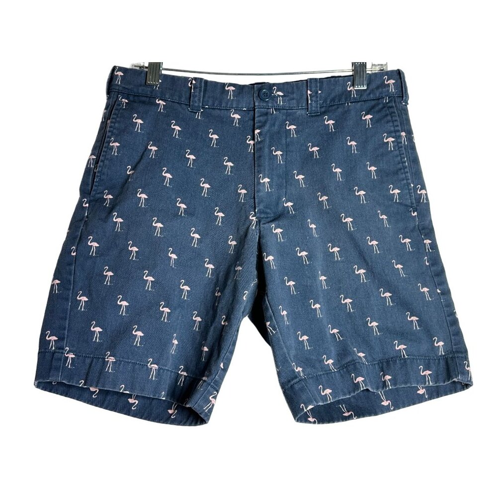 J Crew GRAMERCY Blue Flamingo Allover Print Chino Shorts Mens 31 x 8" Inseam